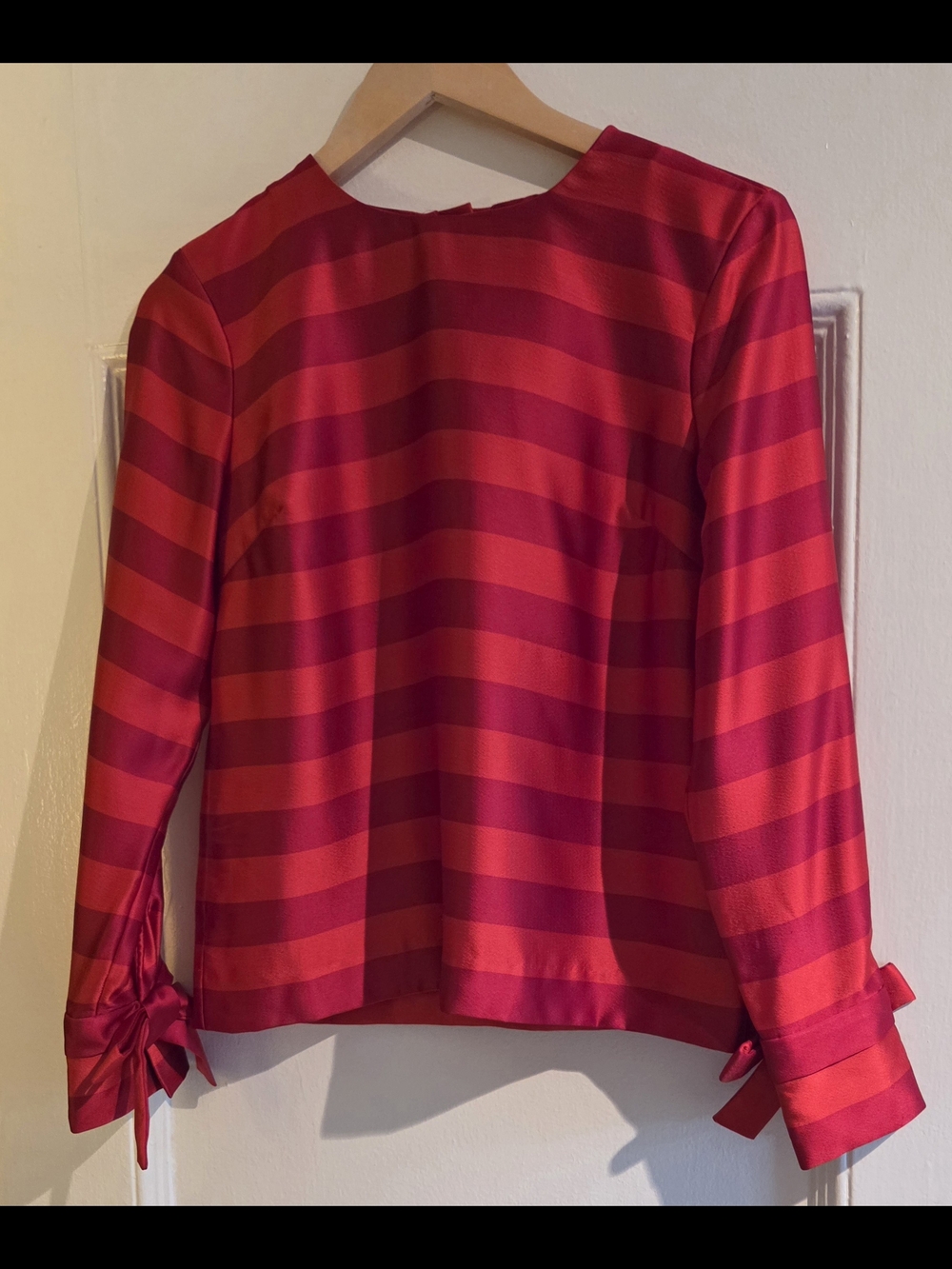 Banana Republic Women's Red Stripe Satin Long-Sleeve Top